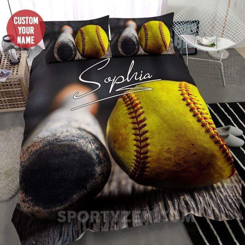 Softball Bat And Ball Custom Duvet Cover Bedding Set Black