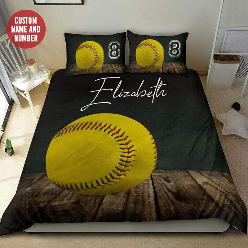 Personalized Vintage Softball Ball Custom Duvet Cover Bedding Set With Name