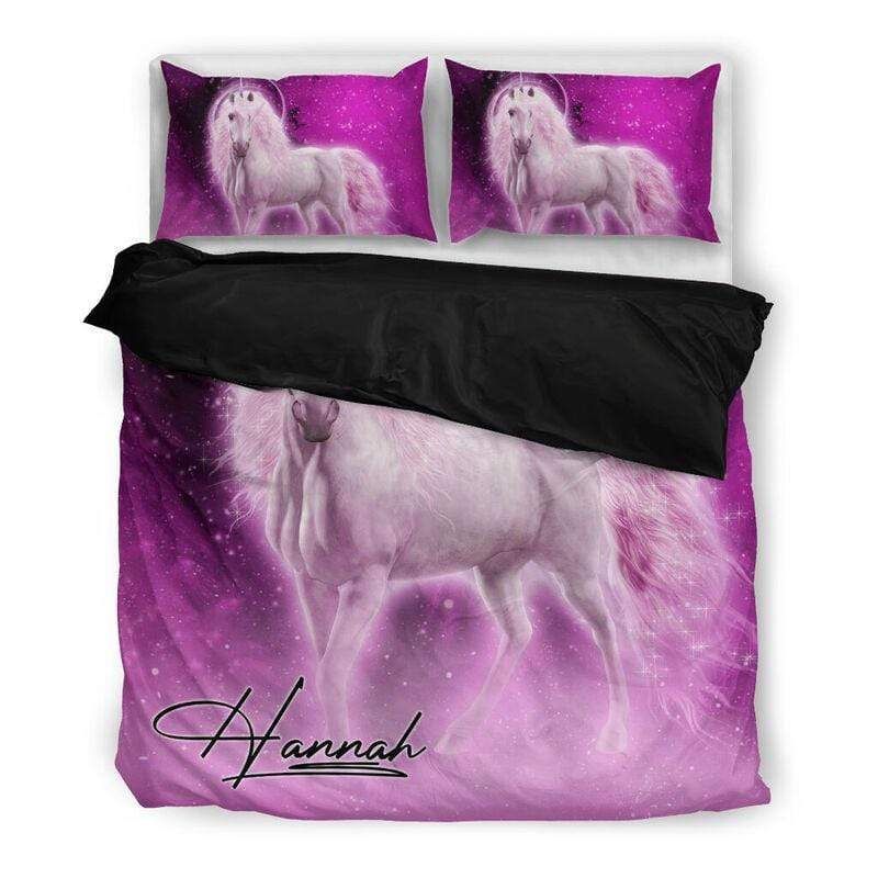Personalized Pink Unicorn Custom Duvet Cover Bedding Set With Your Name