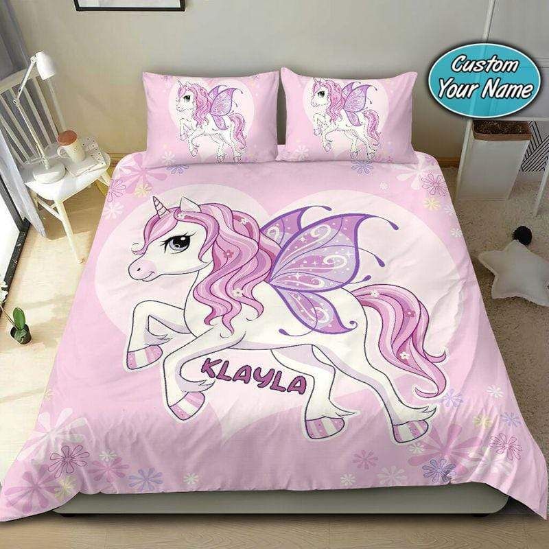 Personalized So Cute Pink Unicorn Magic Custom Name Duvet Cover Bedding Set