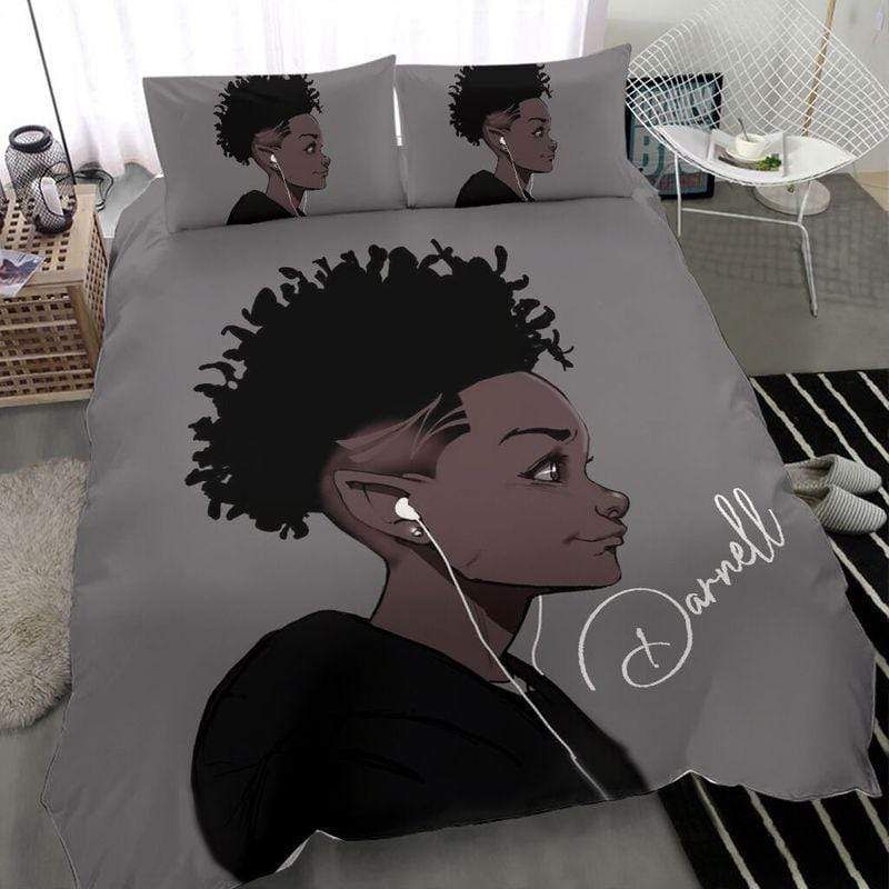 Personalized Black Boy Hair Style Custom Name  Duvet Cover Bedding Set