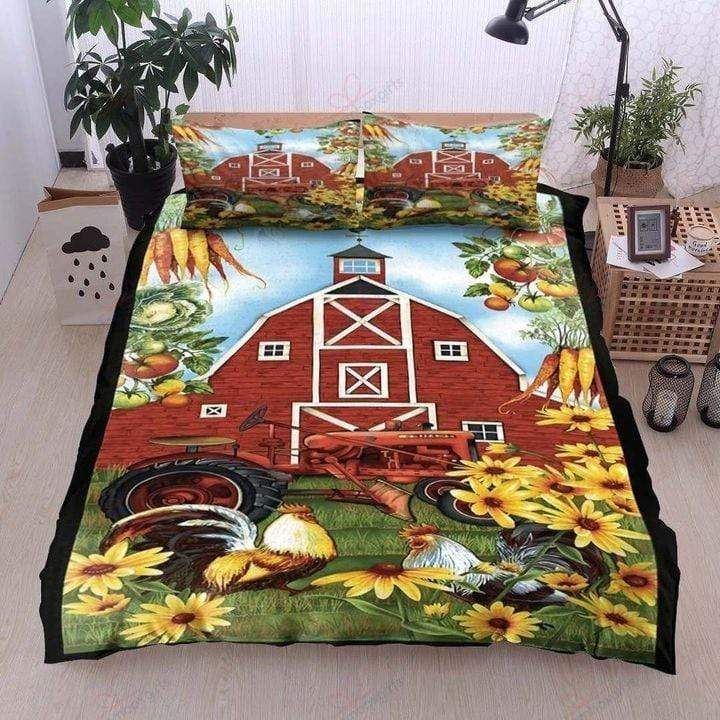 Rooster On Beautiful Farm Duvet Cover Bedding Set