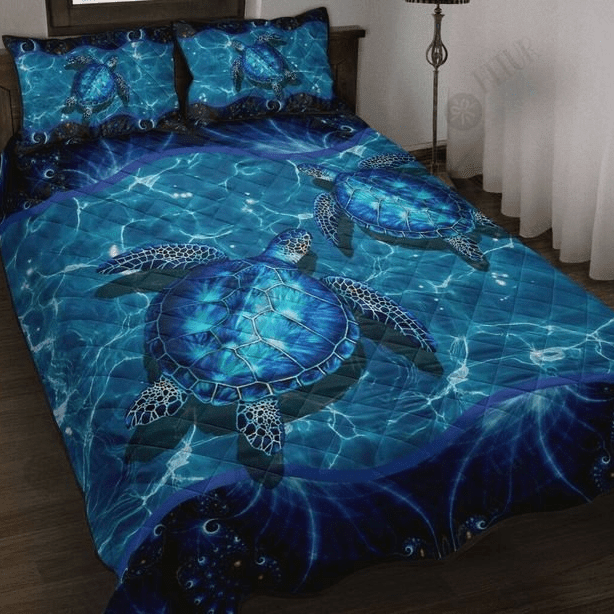 Couple Sea Turtle Blue Ocean Quilt Set PANQBS0060