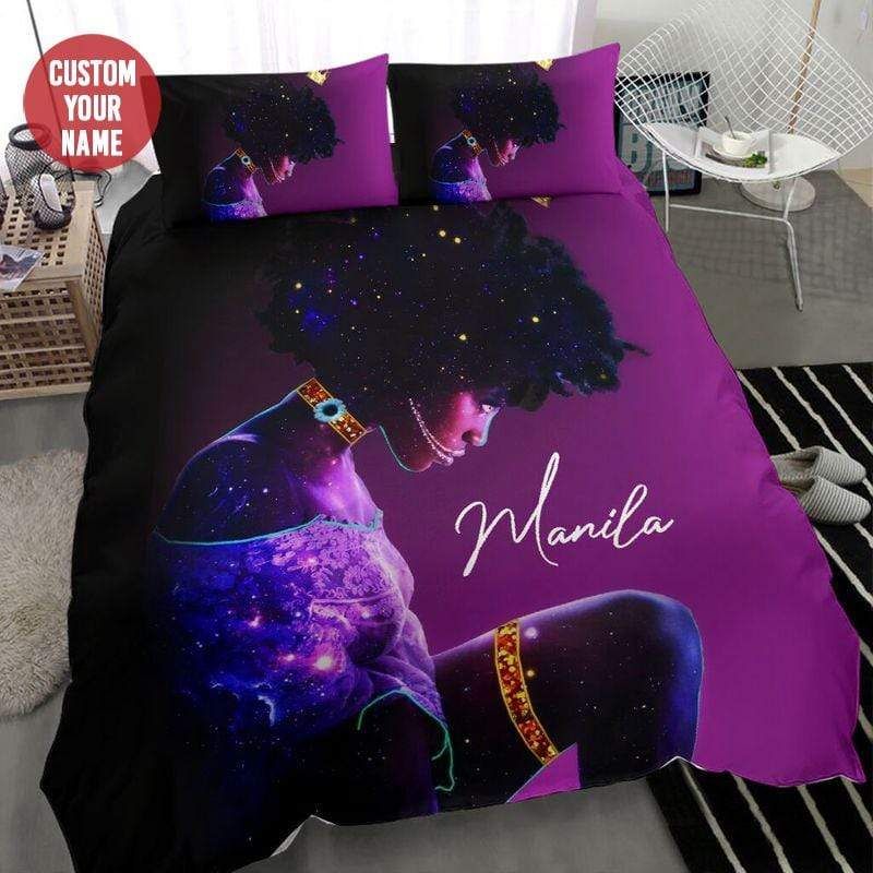 Personalized Black Queen Purple Galaxy Duvet Cover Bedding Set With Your Name
