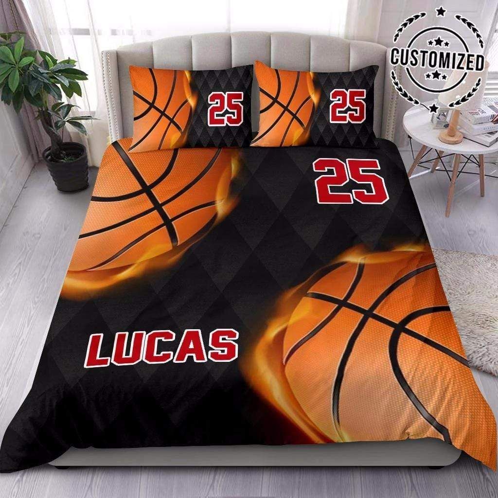 Personalized Basketball Burning Ball Corner Custom Name Duvet Cover Bedding Set