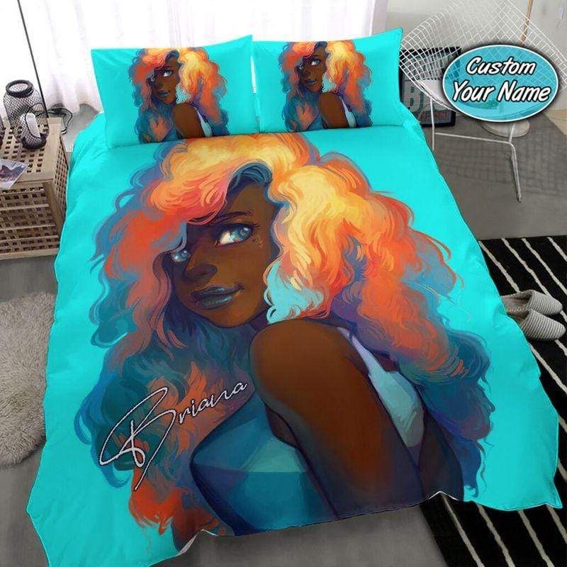 Personalized Black Girl Noctilucent Custom Name Duvet Cover Bedding Set