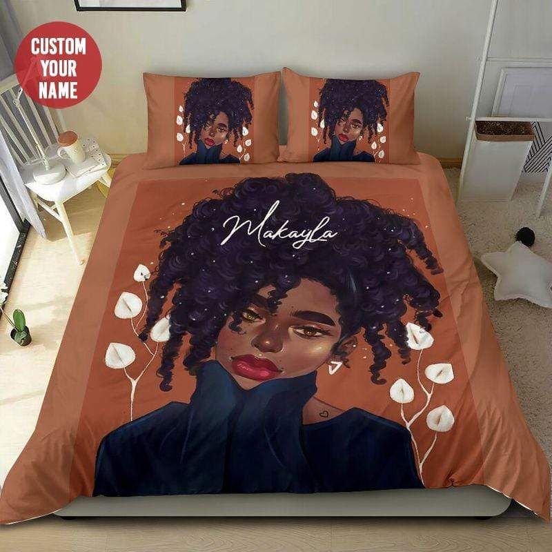 Personalized Beautiful Black Girl In Mood Custom Name Duvet Cover Bedding Set