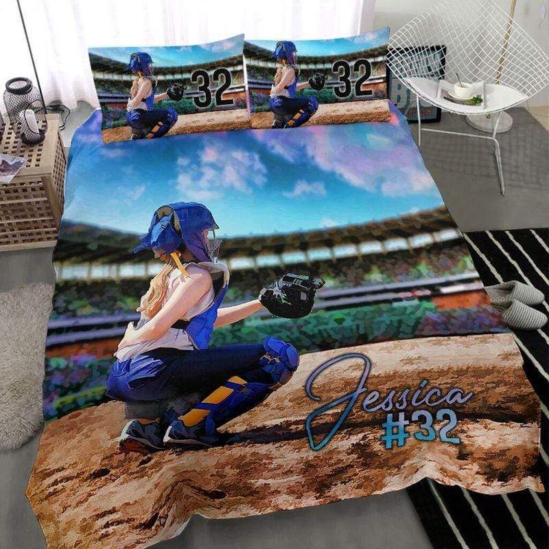 Personalized Catcher Player On The Field Softball Bedding Set With Your Name PANBED0049