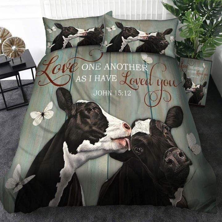 Personalized Love One Another As I Have Loved You Couple Cow Custom Name Duvet Cover Bedding Set