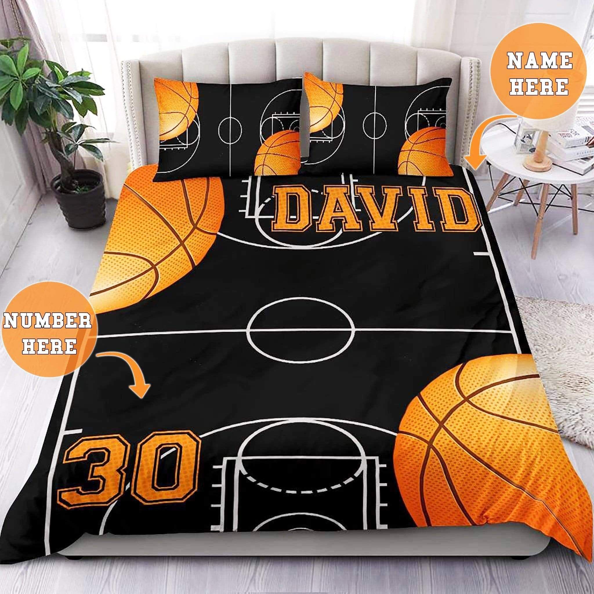 Personalized Basketball Court Ball Black Custom Name Duvet Cover Bedding Set