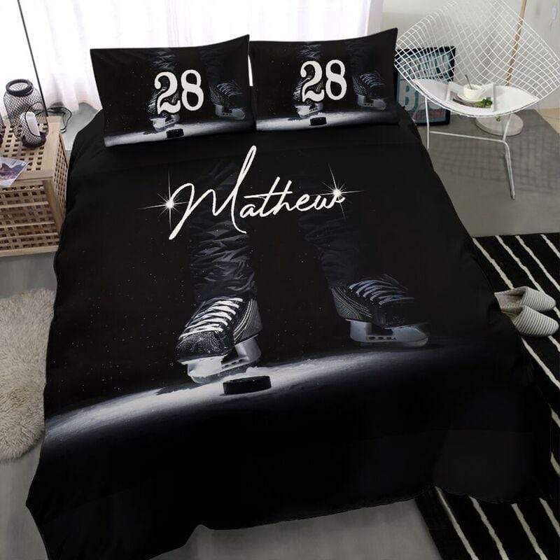 Personalized Hockey Player With Puck Custom Duvet Cover Bedding Set With Your Name