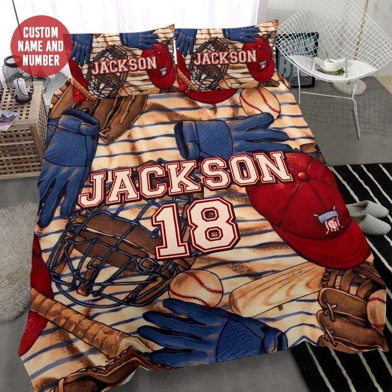 Personalized Custom Baseball Pattern Duvet Cover Bedding Set With Your Name