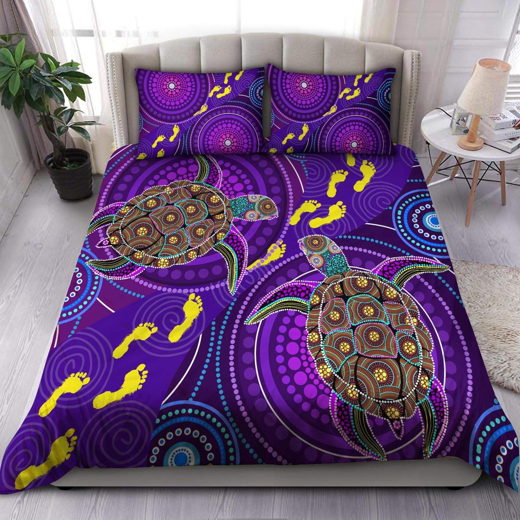 Purple Turtle With Footprint Duvet Cover Bedding Set