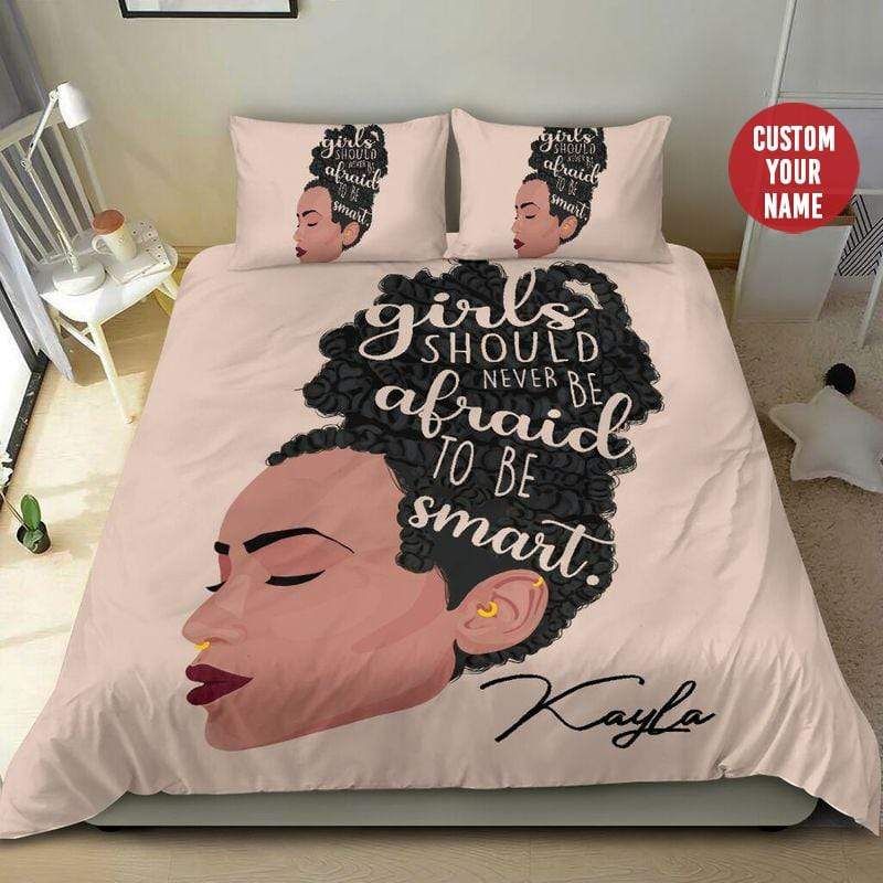 Personalized Black Girls Should Never Be Afraid To Be Smart Custom Name Duvet Cover Bedding Set