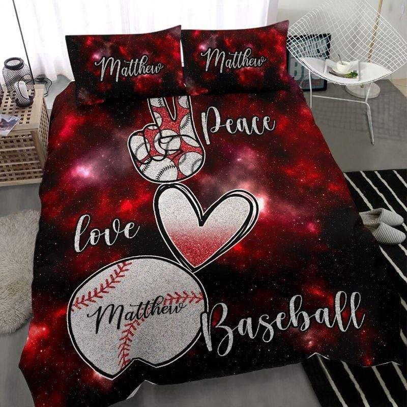 Personalized Peace Love Baseball Custom Name Duvet Cover Bedding Set