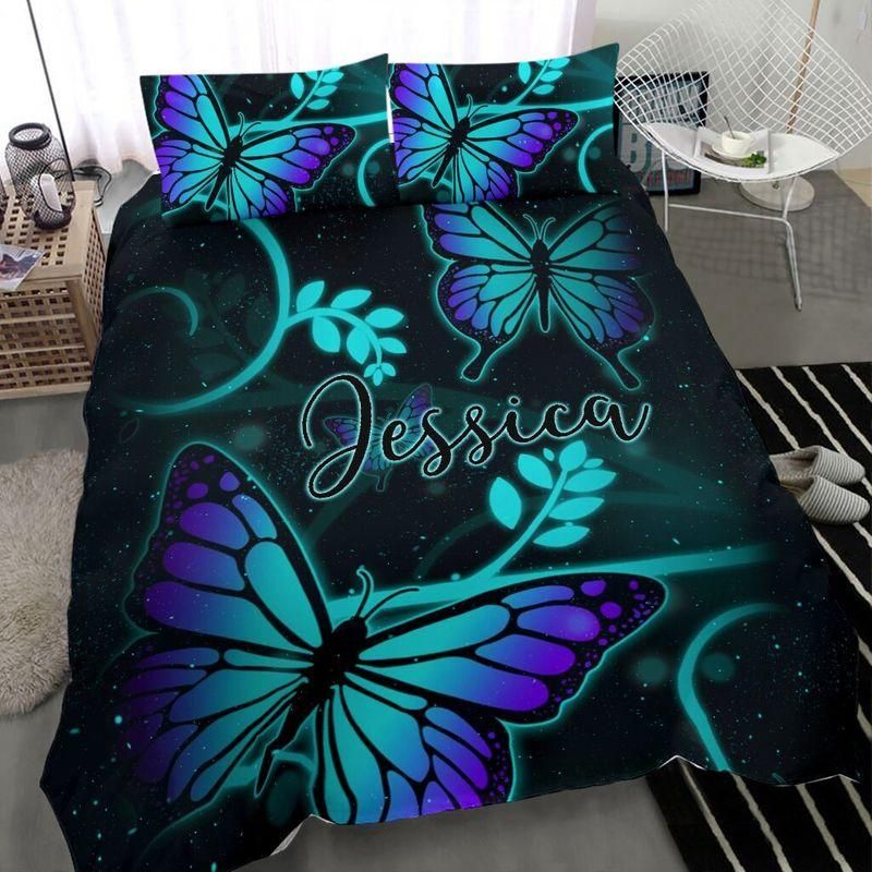 Personalized Butterfly Green Light Custom Name Duvet Cover Bedding Set