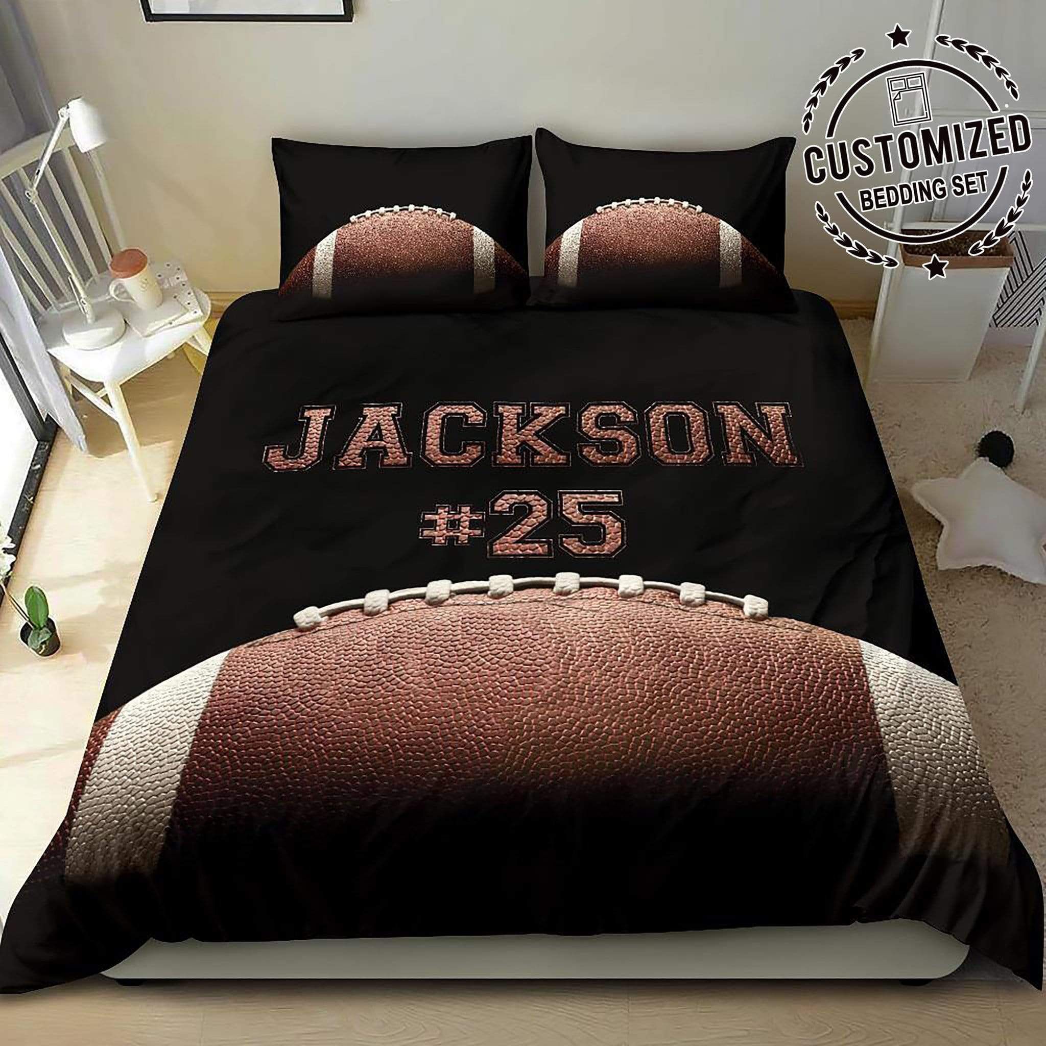 Personalized American Football Black Custom Duvet Cover Bedding Set With Your Name