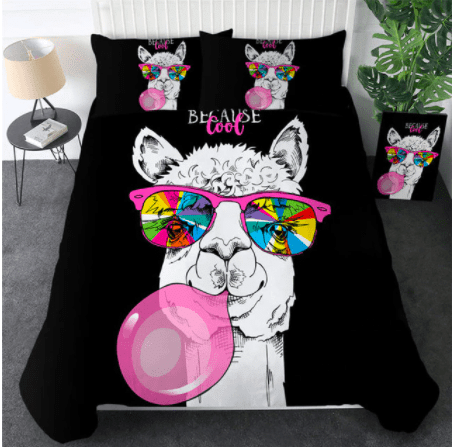 Because Cool Llama Rainbow Glasses Kid Duvet Cover Bedding Set