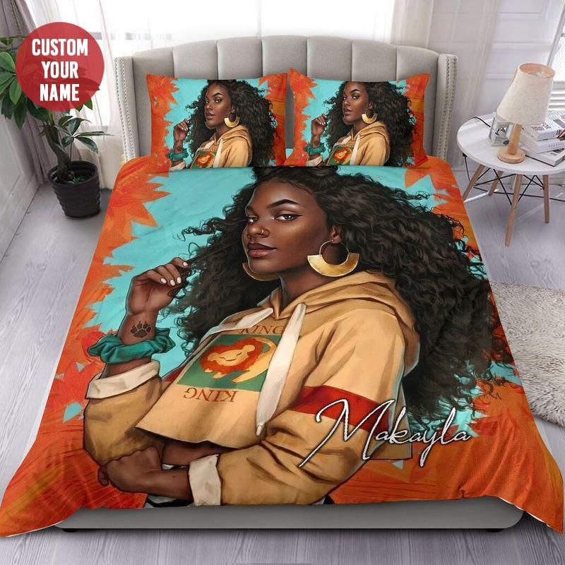 Personalized Powerful African Black Woman Lion Custom Name Duvet Cover Bedding Set