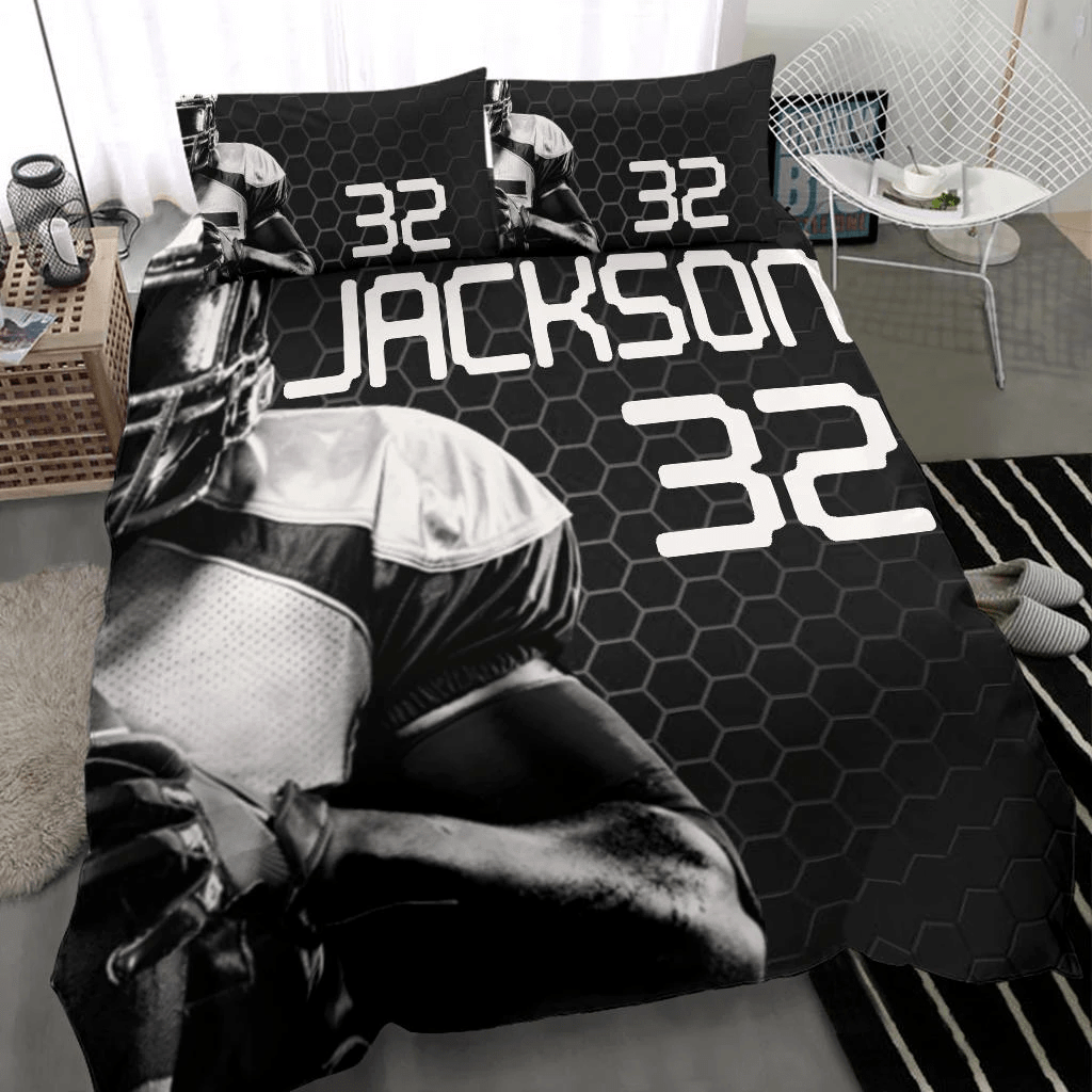Personalized Football Net Custom Duvet Cover Bedding Set With Your Name And Number
