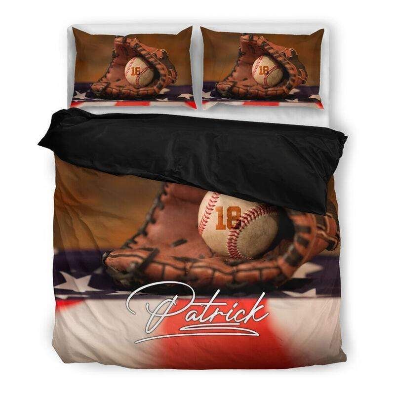 Personalized Baseball Flag Custom Duvet Cover Bedding Set With Name