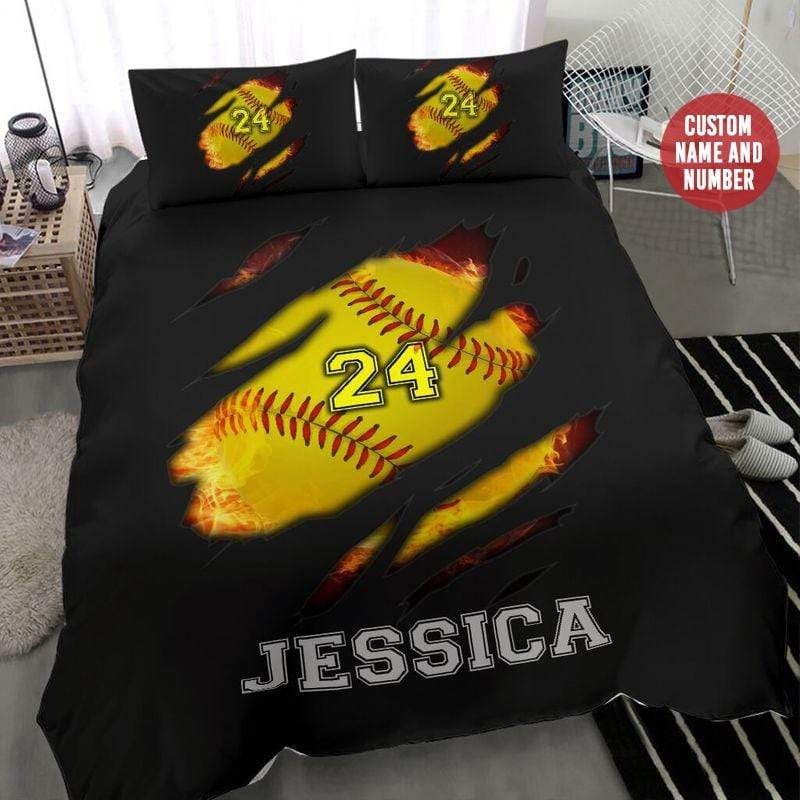 Personalized Softball Custom Name Duvet Cover Bedding Set