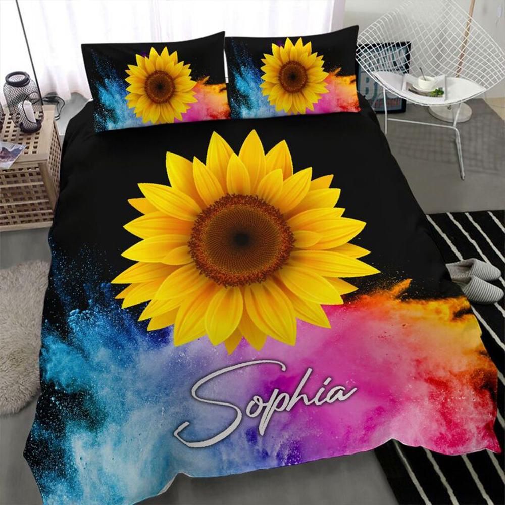 Personalized Sunflower Hippie Color Custom Name Duvet Cover Bedding Set