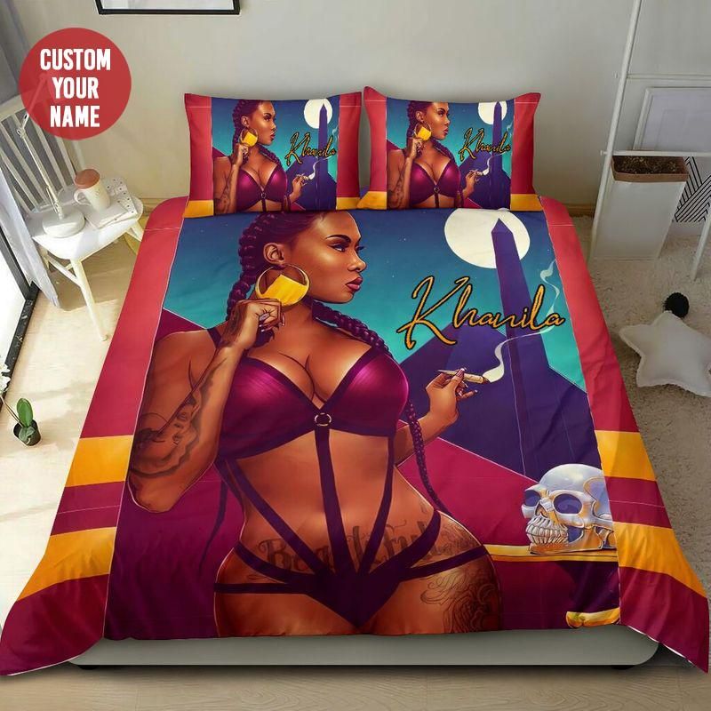 Personalized Sexy Black Woman Smoking Duvet Cover Bedding Set