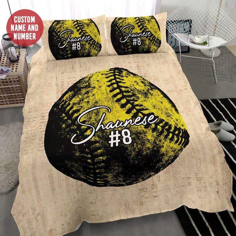Personalized Vintage Softball Custom Duvet Cover Bedding Set With Your Name