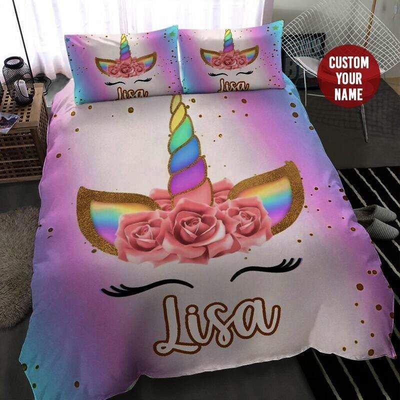 Personalized Funny Unicorn Face Duvet Cover Bedding Set With Name