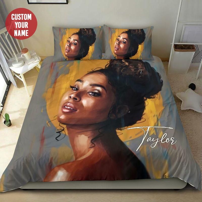 Personalized Black Girl With Pain Custom Name Bedding Set