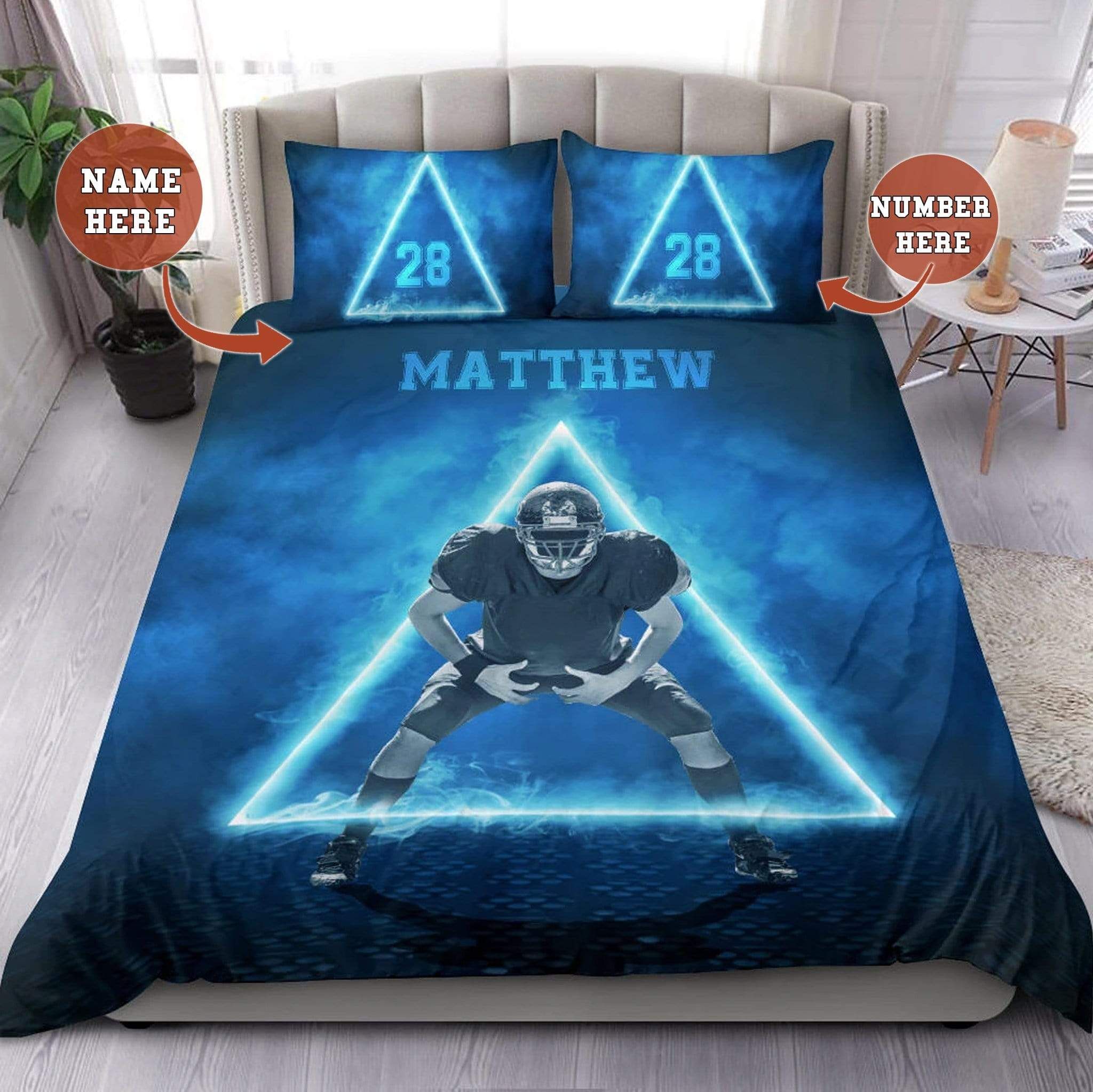 Personalized American Football Player Triangle Tech Light Custom Duvet Cover Bedding Set With Your Name