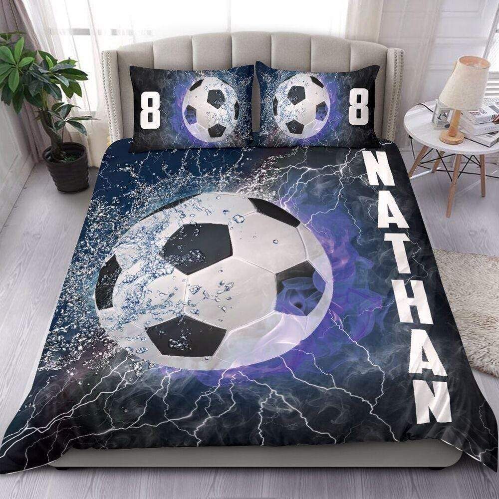 Personalized Soccer Custom Duvet Cover Bedding Set Water & Fire With Your Name