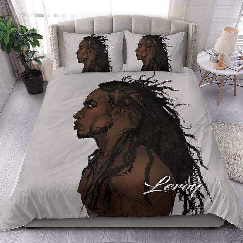 Personalized Black Men Long Hair Custom Name Duvet Cover Bedding Set