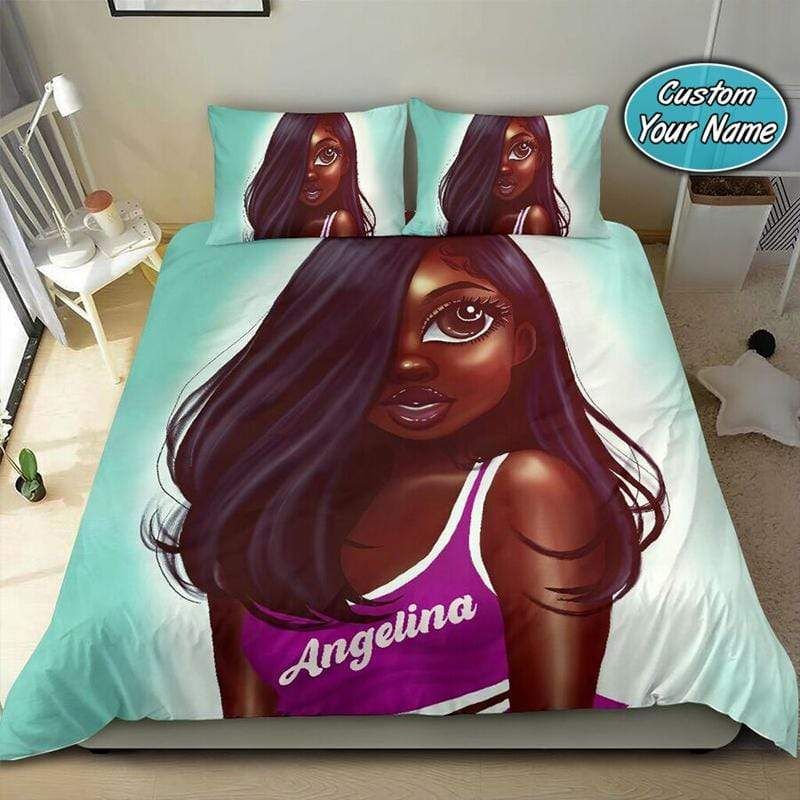 Personalized Charming Sporty Black Girl Custom Name Duvet Cover Bedding Set