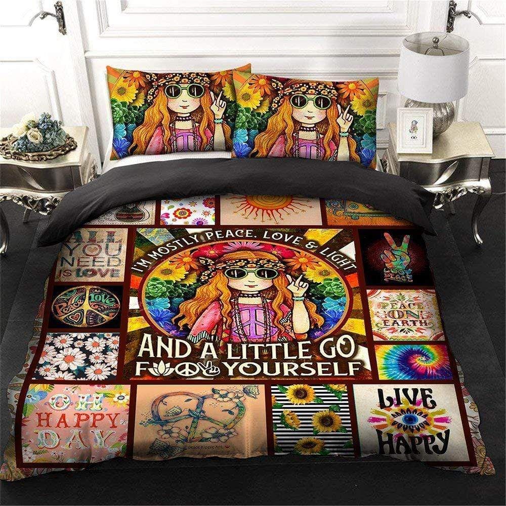 Hippie Piece Love Light Duvet Cover Bedding Set
