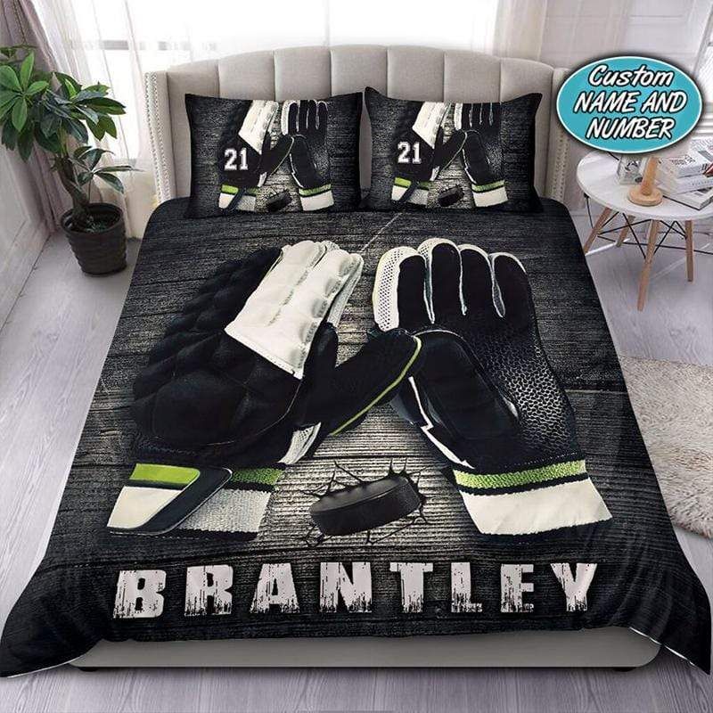 Personalized Hockey Glove Custom Duvet Cover Bedding Set With Your Name