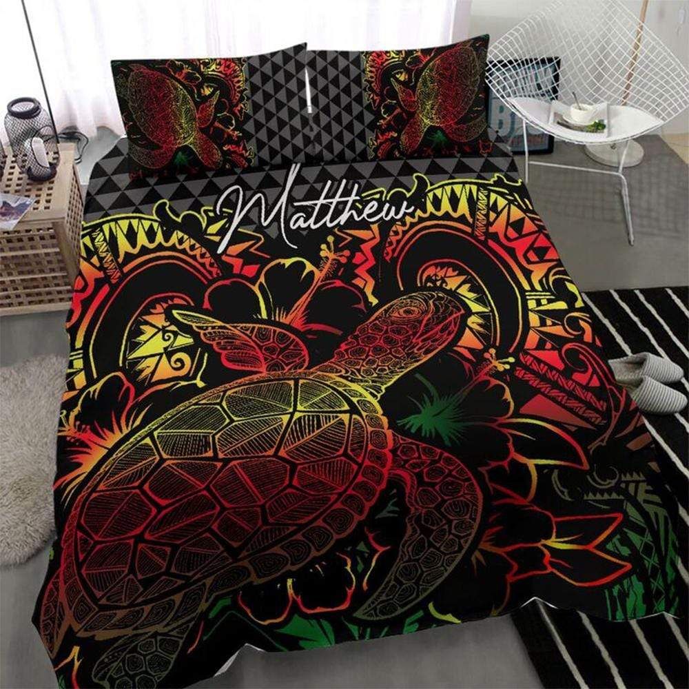 Personalized Color Art Turtle Custom Duvet Cover Bedding Set With Name