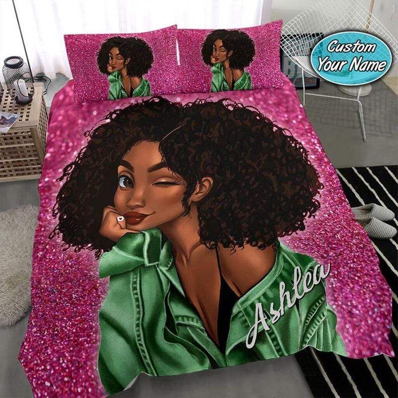 Personalized Black Pink Girl Bling So Cool Custom Name Duvet Cover Bedding Set