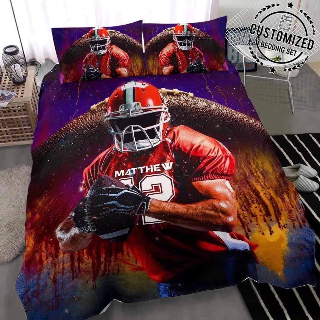 Personalized Inspire Strong Football Player Red Custom Duvet Cover Bedding Set With Your Name