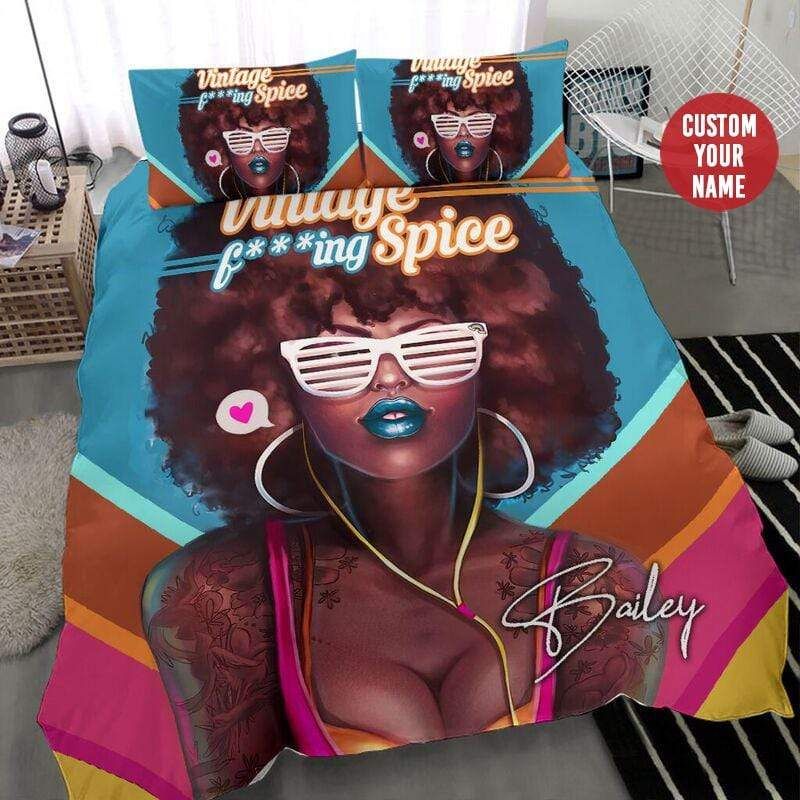 Personalized Black Girl Vintage Spice Custom Name Duvet Cover Bedding Set