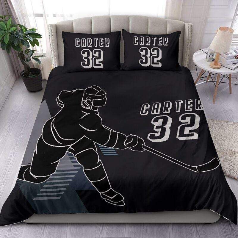 Personalized Hockey Player Custom Duvet Cover Bedding Set With Your Name