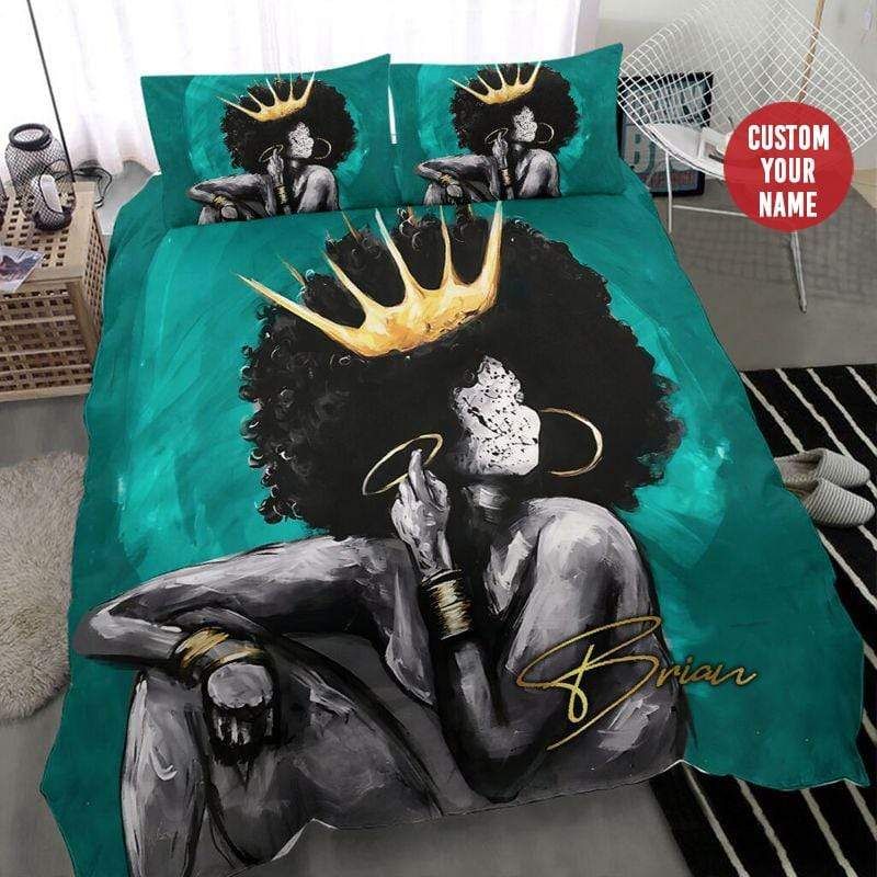 Personalized Black Queen Crown Custom Duvet Cover Bedding Set With Your Name