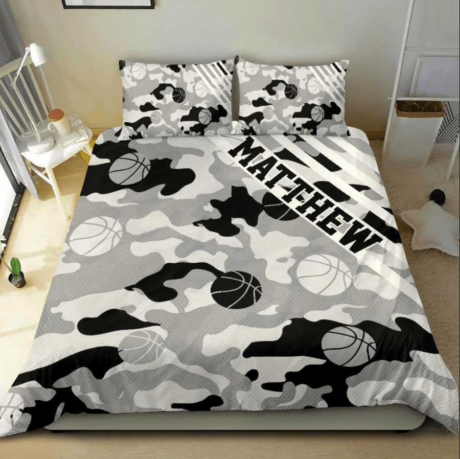 Personalized Camo Pattern Basketball Custom Duvet Cover Bedding Set With Your Name