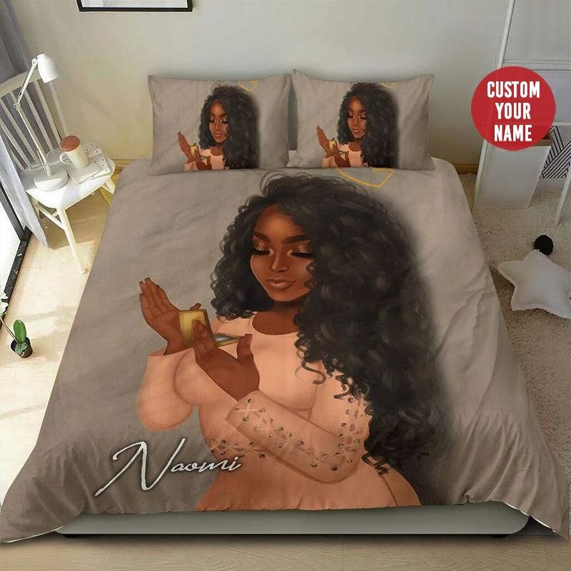 Personalized Classy Beauty Black Woman Custom Name Duvet Cover Bedding Set