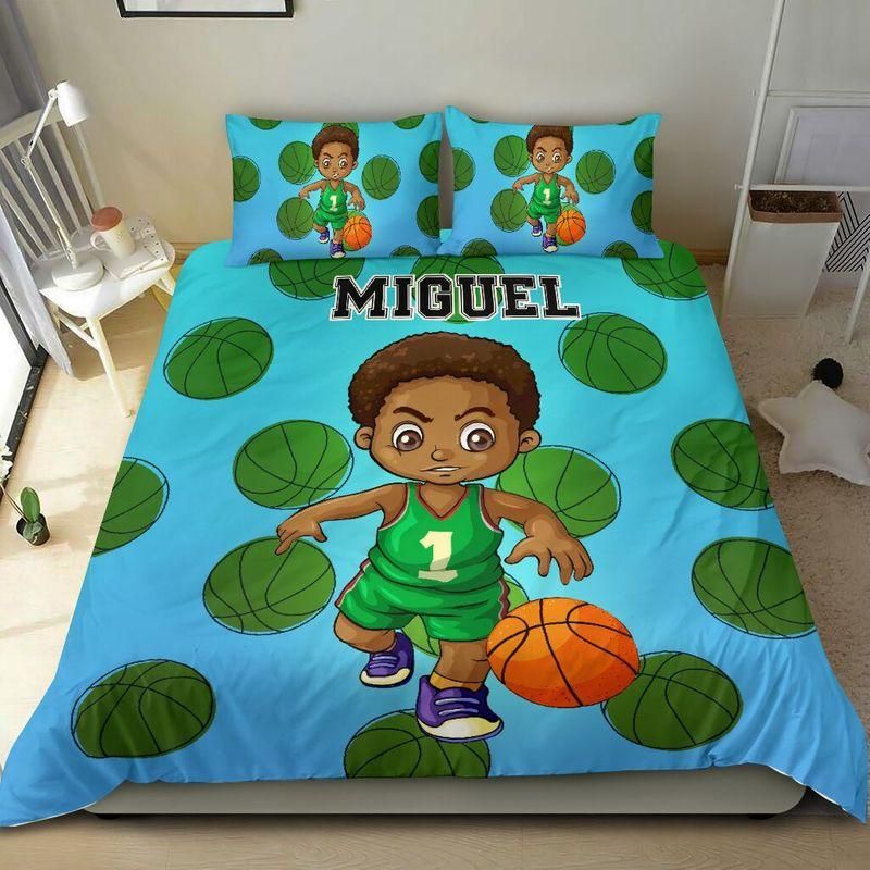 Personalized African Black Boy Love Basketball Custom Name Duvet Cover Bedding Set PANBED0051