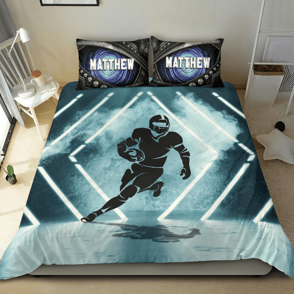 Personalized Football Neon Light Custom Duvet Cover Bedding Set With Your Name