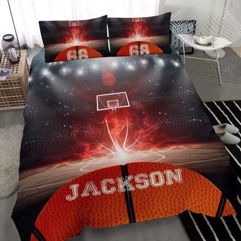 Personalized Burning Basketball Court Custom Duvet Cover Bedding Set With Your Name