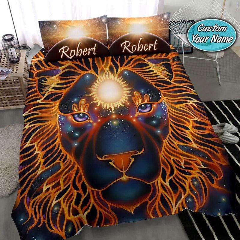 Personalized Sun Lion Neon Light Custom Name Duvet Cover Bedding Set