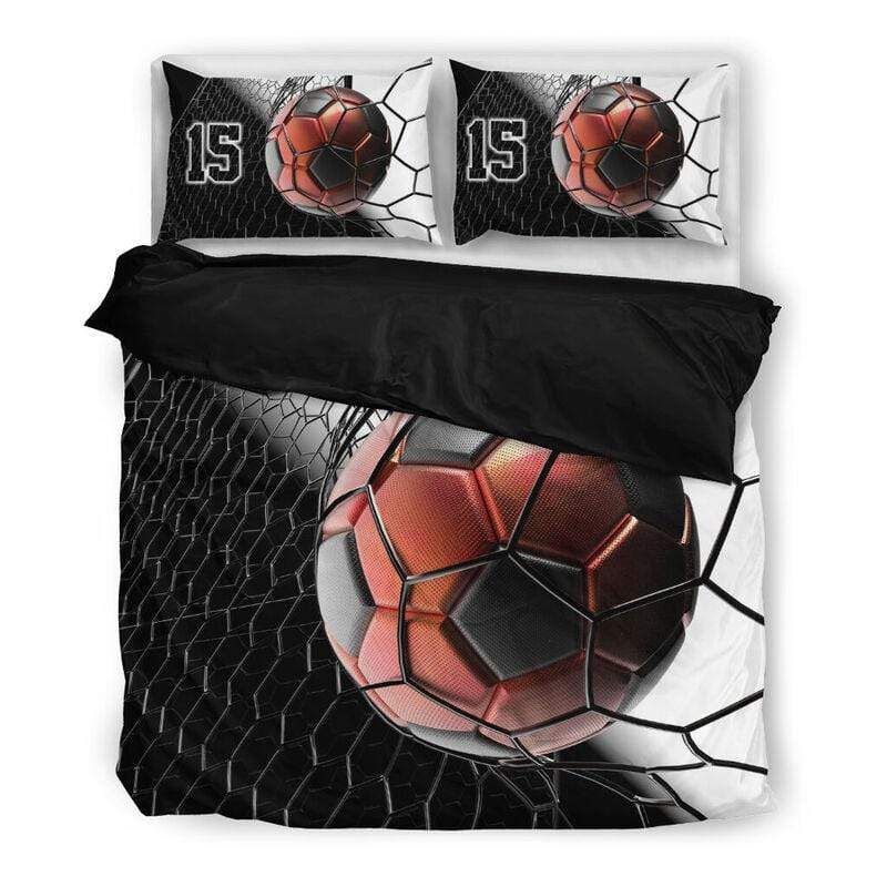 Personalized Soccer Red Ball Custom Duvet Cover Bedding Set With Your Name And Number